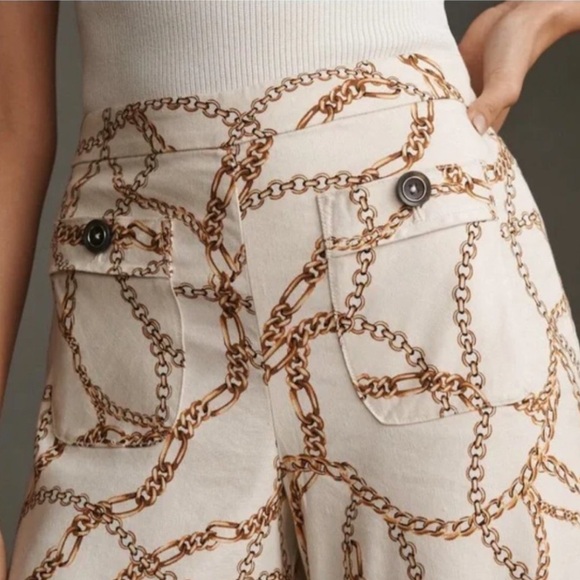 Anthropologie Maeve Chain Print Palazzo Pants Size 0 - Picture 3 of 16